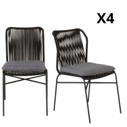 Lot de 4 chaises de jardin en corde noire PIURA