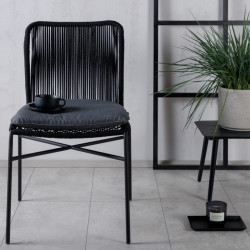 Lot de 4 chaises de jardin en corde noire PIURA