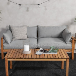 Canapé extérieur en bois massif avec coussins gris AREKI