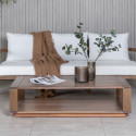Canapé extérieur 3 places en bois avec coussins blancs SANAR