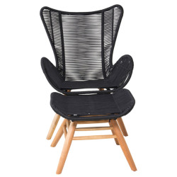 Fauteuil extérieur avec repose-pieds en corde noire CARUPANO