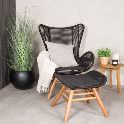 Fauteuil extérieur avec repose-pieds en corde noire CARUPANO