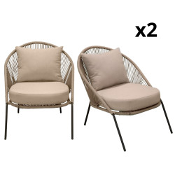 Lot de 2 fauteuil extérieur en corde avec coussin GUACARA