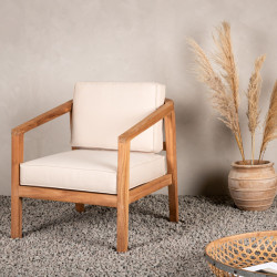 Fauteuil extérieur en bois coussin beige CABELLO