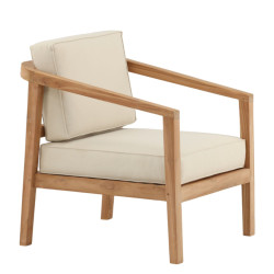 Fauteuil extérieur en bois coussin beige CABELLO