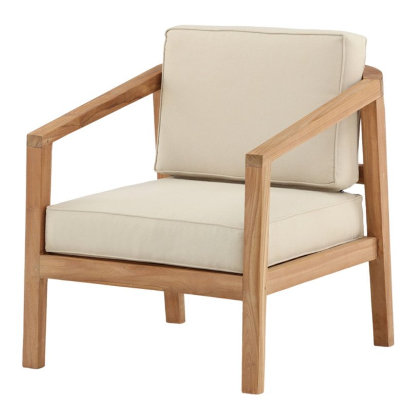 Fauteuil extérieur en bois coussin beige CABELLO