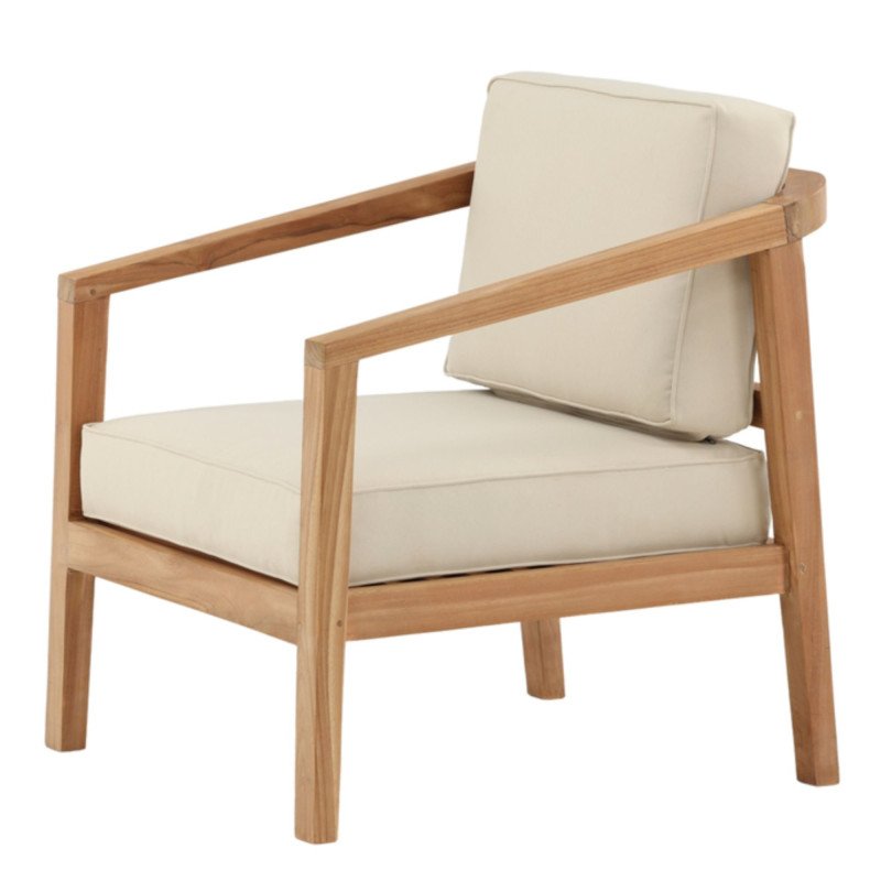 Fauteuil extérieur en bois coussin beige CABELLO