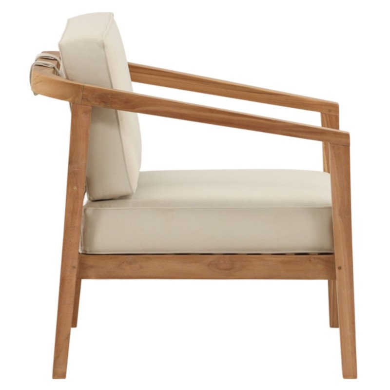 Fauteuil extérieur en bois coussin beige CABELLO