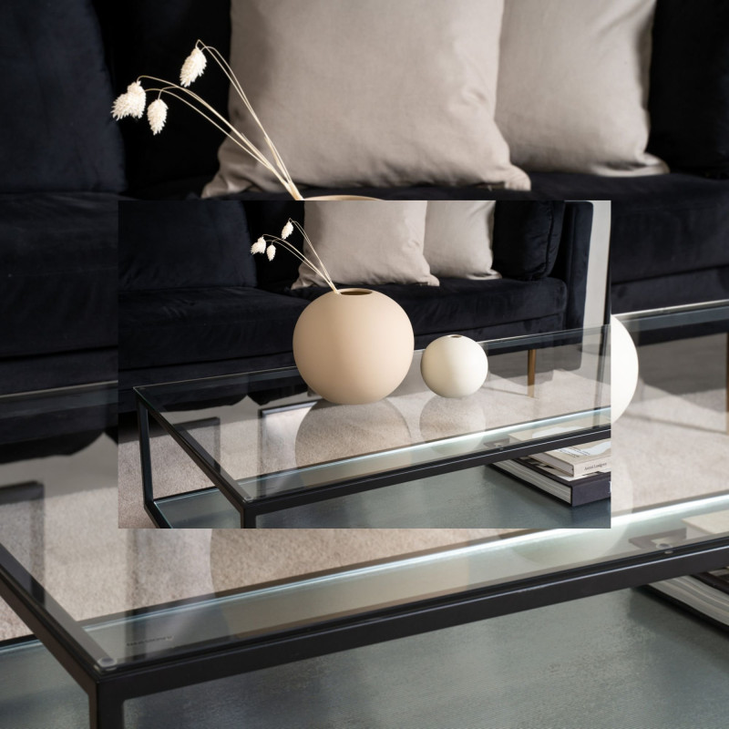 Table basse moderne en métal avec plateau en verre MAGDA