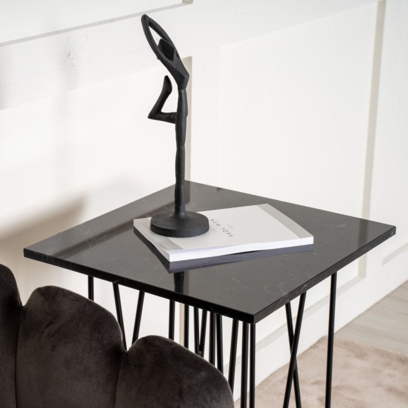 Table d'appoint moderne marbrée en métal noir SUSAN