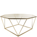 Table basse octogonale en metal doré avec plateau en verre LUCY