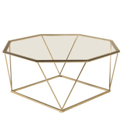 Table basse octogonale en metal doré avec plateau en verre LUCY