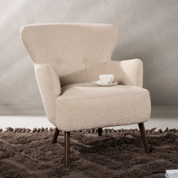 Fauteuil moderne en tissu bouclé beige LUCIEN