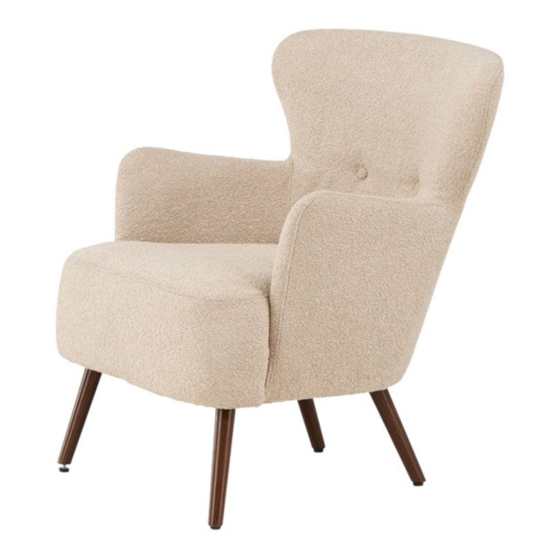 Fauteuil moderne en tissu bouclé beige LUCIEN