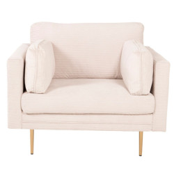 Fauteuil en velours côtelé beige avec pieds en métal doré ROMEO