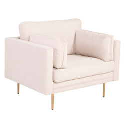 Fauteuil en velours côtelé beige avec pieds en métal doré ROMEO