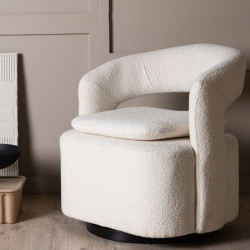 Fauteuil pivotant moderne en tissu bouclé ABEL