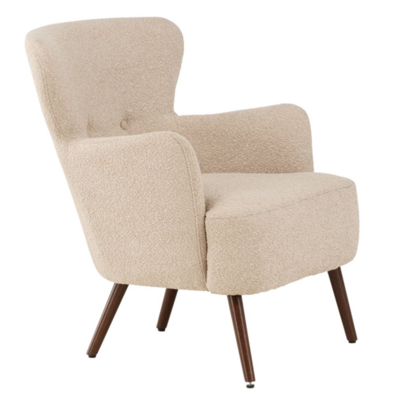 Fauteuil moderne en tissu bouclé beige LUCIEN