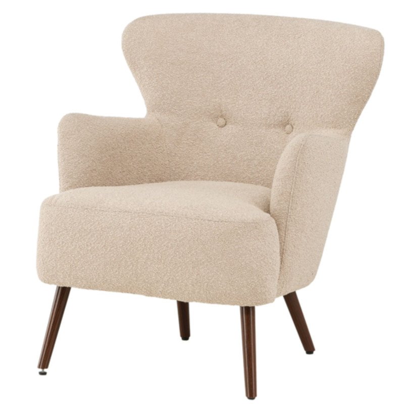 Fauteuil moderne en tissu bouclé beige LUCIEN