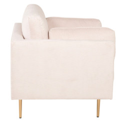 Fauteuil en velours côtelé beige avec pieds en métal doré ROMEO