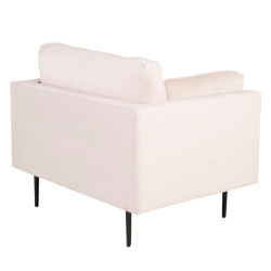 Fauteuil en velours côtelé beige avec pieds en métal noir ROMEO