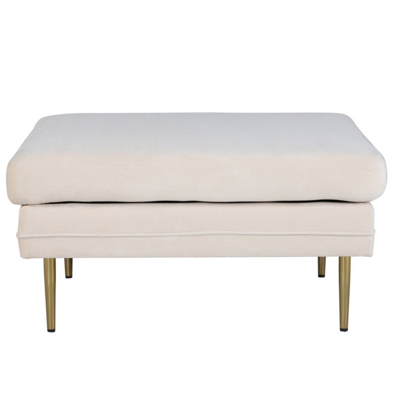 Pouf rectangulaire en velours beige pieds dorés ADRIAN