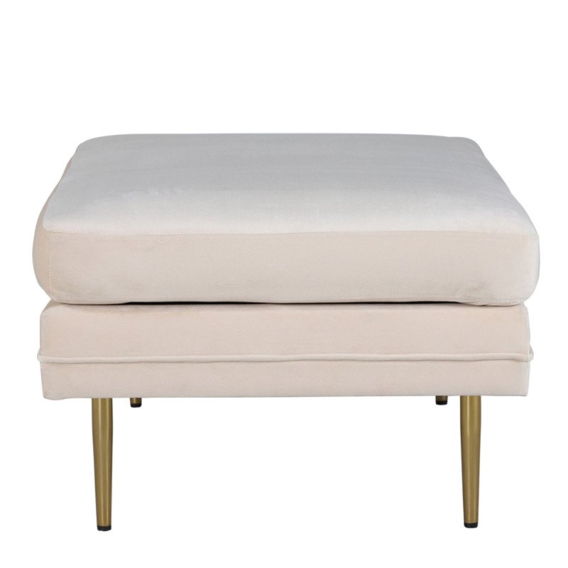 Pouf rectangulaire en velours beige pieds dorés ADRIAN