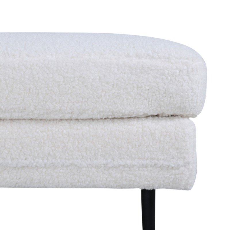 Pouf rectangulaire en tissu bouclé blanc ADRIAN