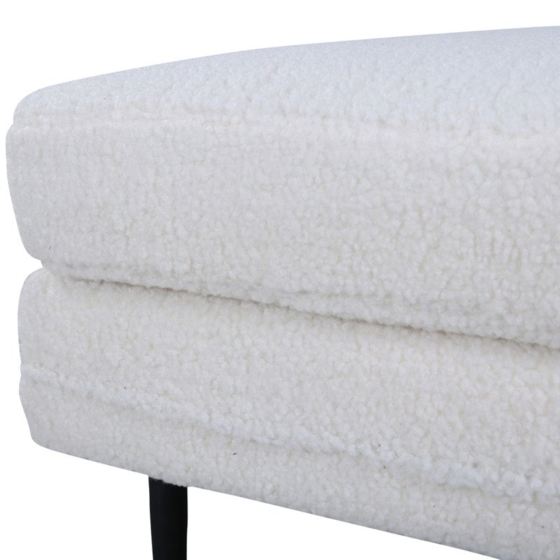 Pouf rectangulaire en tissu bouclé blanc ADRIAN