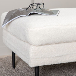 Pouf rectangulaire en tissu bouclé blanc ADRIAN