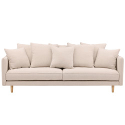 Canapé droit 3 places en tissu beige avec coussins YANN