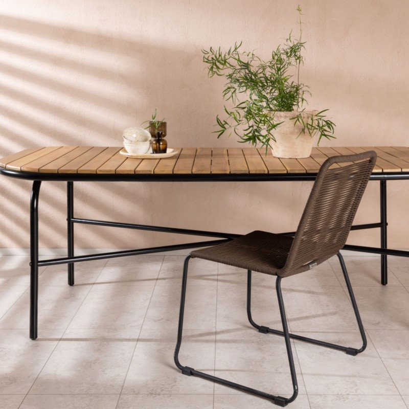 Table de jardin 200x90cm en bois et métal noir FYNN