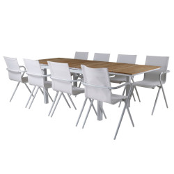 Table de jardin en bois massif et aluminium blanc ALIAGA