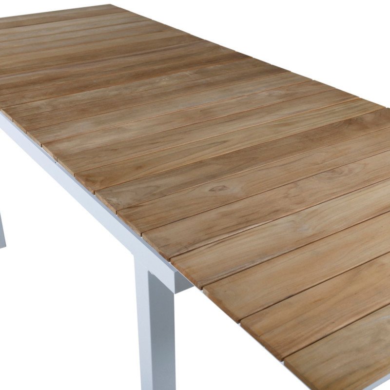 Table de jardin en bois massif et aluminium blanc ALIAGA