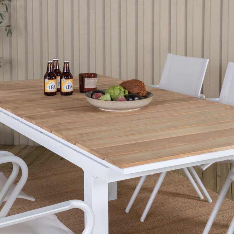 Table de jardin en bois massif et aluminium blanc ALIAGA