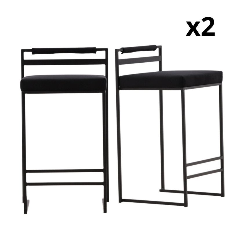 Lot de 2 tabourets en métal noir avec coussin VILNIUS