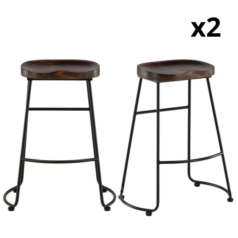 Lot de 2 tabourets assise en bois massif TALLIN