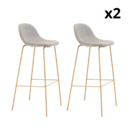 Lot de 2 tabourets de bar en tissu beige pieds bois BUTLER