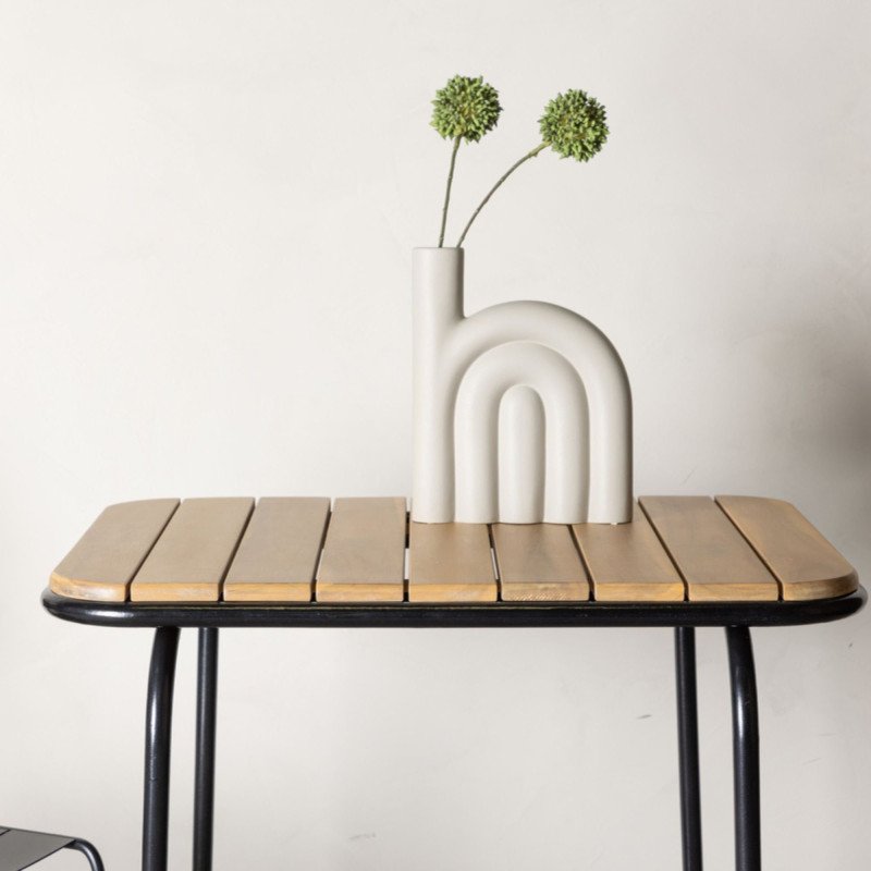 Table de jardin 70x88cm en bois et métal noir FYNN