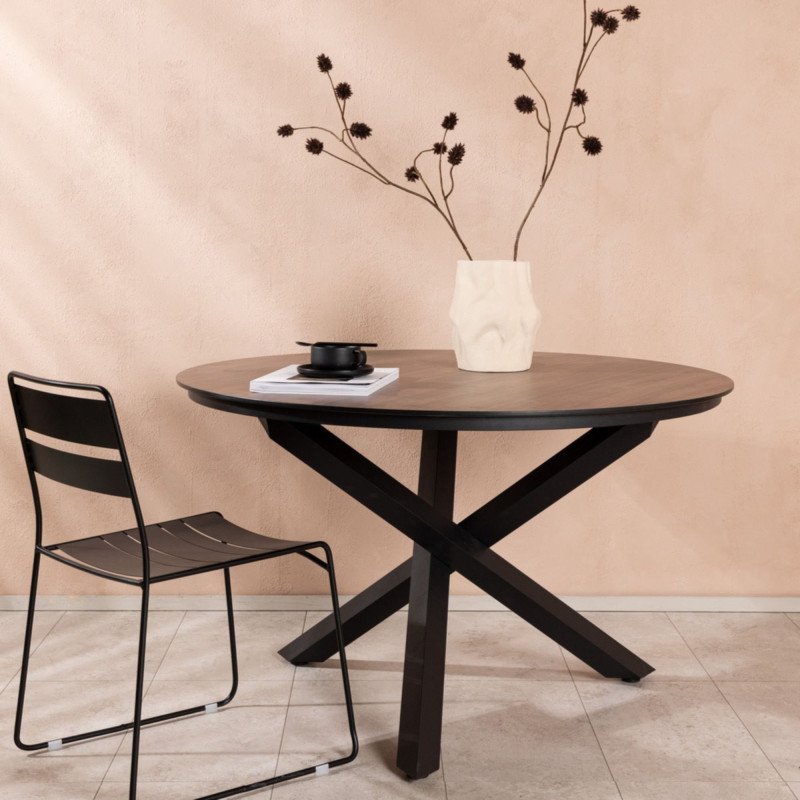 Table de jardin ronde 120cm pieds métal noir ELOPHEE