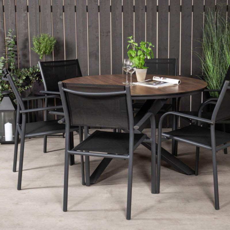 Table de jardin ronde 120cm pieds métal noir ELOPHEE