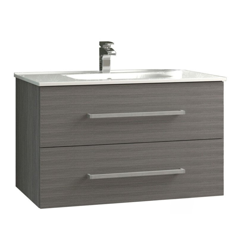 Meuble en bois gris avec vasque 2 tiroirs 90cm OCTAVE