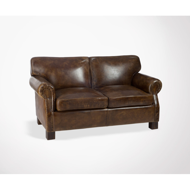 Sofa 2 Seater Dark Brown Leather Vintage Look J Line Seater Brown Leather Caprio X Sofa 2 Places Cuir Marron