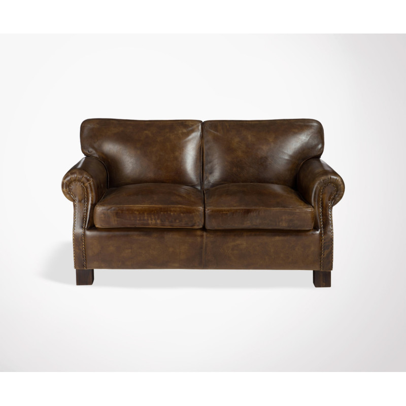 Sofa 2 Seater Dark Brown Leather Vintage Look J Line Sofa 2 Places Cuir Marron Caprio