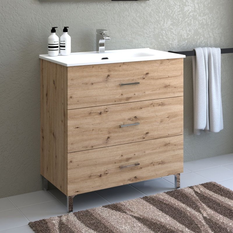 Meuble de salle bain avec vasque et 3 tiroirs sur pied LOAN