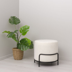 Pouf rond en tissu bouclé blanc BERAWA