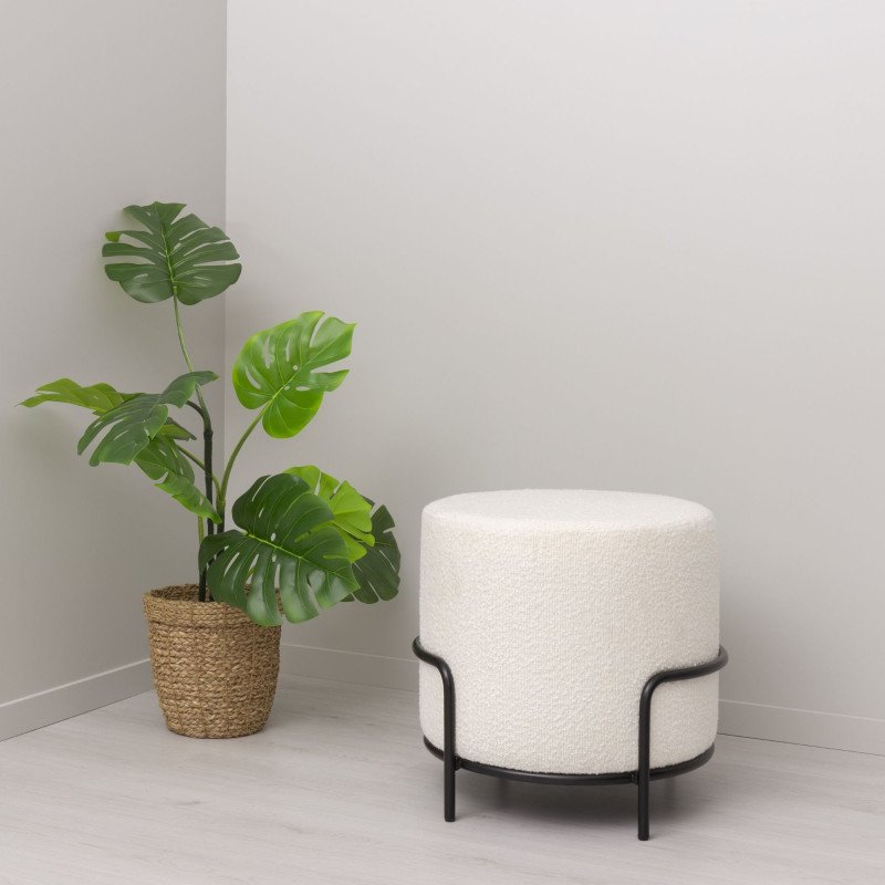 Pouf rond en tissu bouclé blanc BERAWA