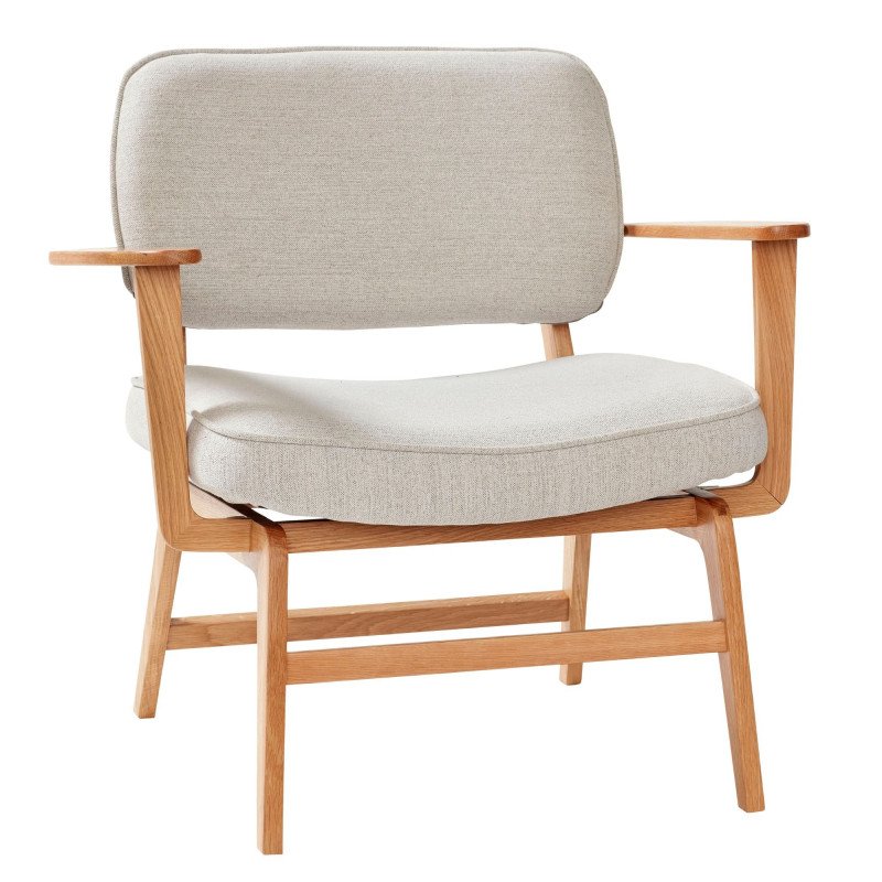 Fauteuil rétro en bois certifié et tissu gris JAKAIO