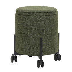 Pouf rond à roulettes 42cm avec coffre en tissu vert OXFORD