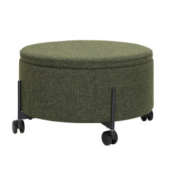 Pouf rond 66cm à roulettes avec coffre en tissu vert OXFORD